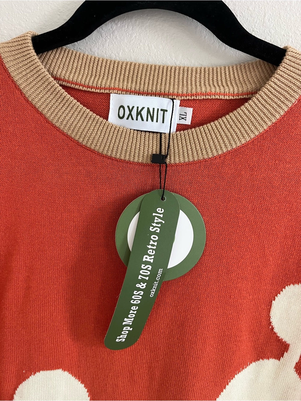 OXKnit Women's Orange Vintage Poodle Jacquard Knit Sweater NWT Size XL - Picture 3 of 9